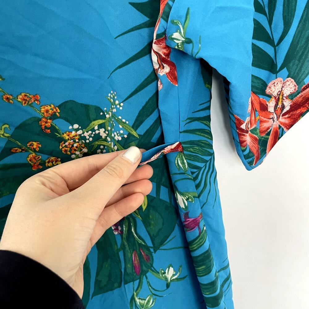 Soma blue tropical leaves flowers robe sleepwear women's small flowy no belt - Picture 6 of 7